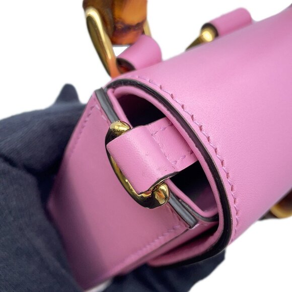 GUCCI Pink Leather Bamboo Shoulder Bag - Picture 11 of 13
